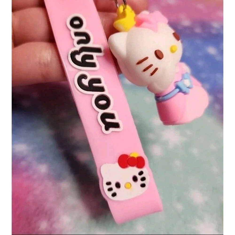 Hello Kitty Crown Wristlet Keychain Pink Rubber Sanrio 